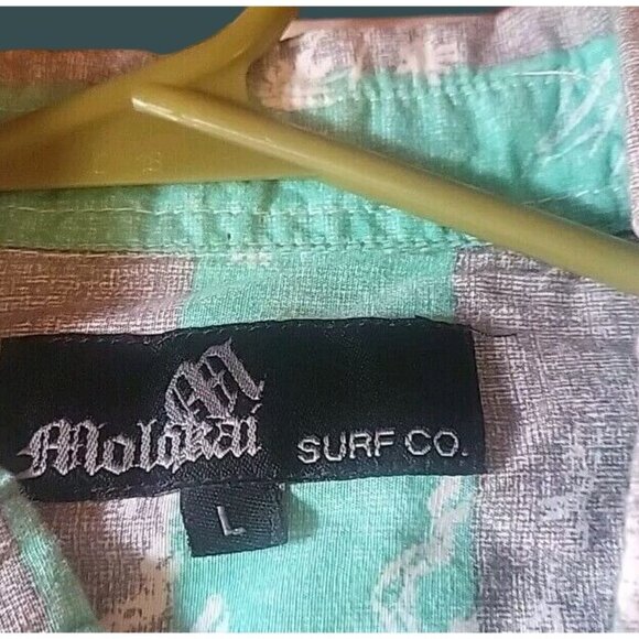 Molokai Surf Shirt Mens Large Gray Blue/Green Stripe Short Sleeve Button Up - Picture 2 of 5